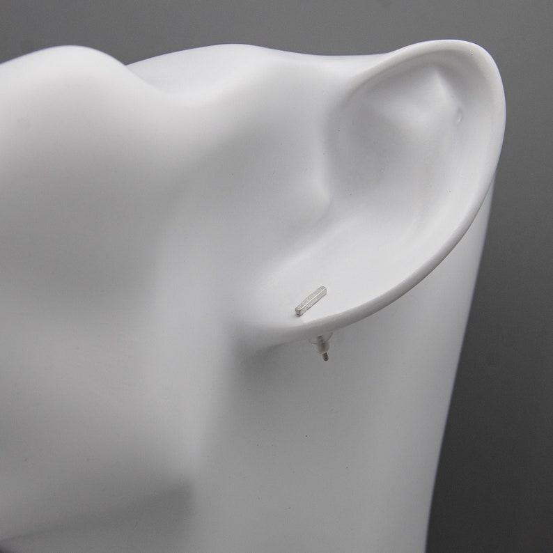 Tiny Rectangle Stud Earrings Textured /& Oxidised Sterling Silver