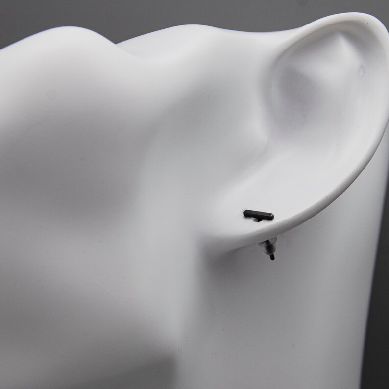 Tiny Rectangle Stud Earrings Textured /& Oxidised Sterling Silver