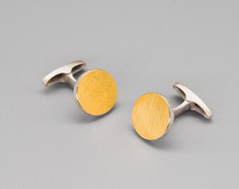One on Another Circle Keum-boo Cufflinks | 24K Gold Foil & Sterling Silver | Textured, Oxidised Finish
