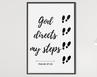 God Directs My Steps, Psalm 37:23, Faith, Bible Art, Scripture Art, Christian Gift, Christian Wall Art, Bible Verse Print, Gift for Friend