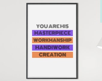 Ephesians 2:10, Scripture Wall Art, Christian Gift, Christian Wall Art, Bible Verse Wall Art, Christian Posters, Colourful Poster, Bible Art