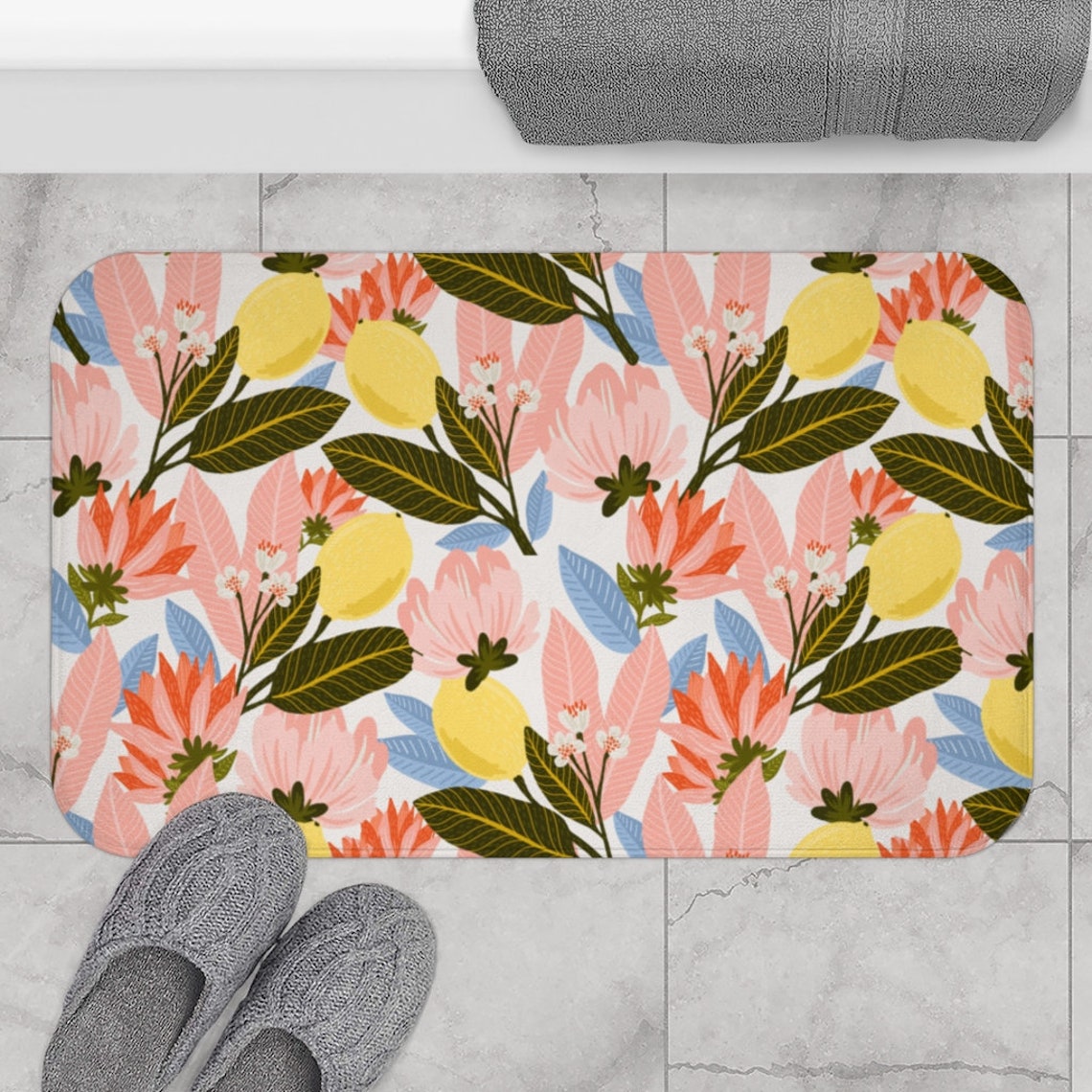 Lemon Flower Mat Lemon Bath Mat Lemon Kitchen Mat Lemon Etsy