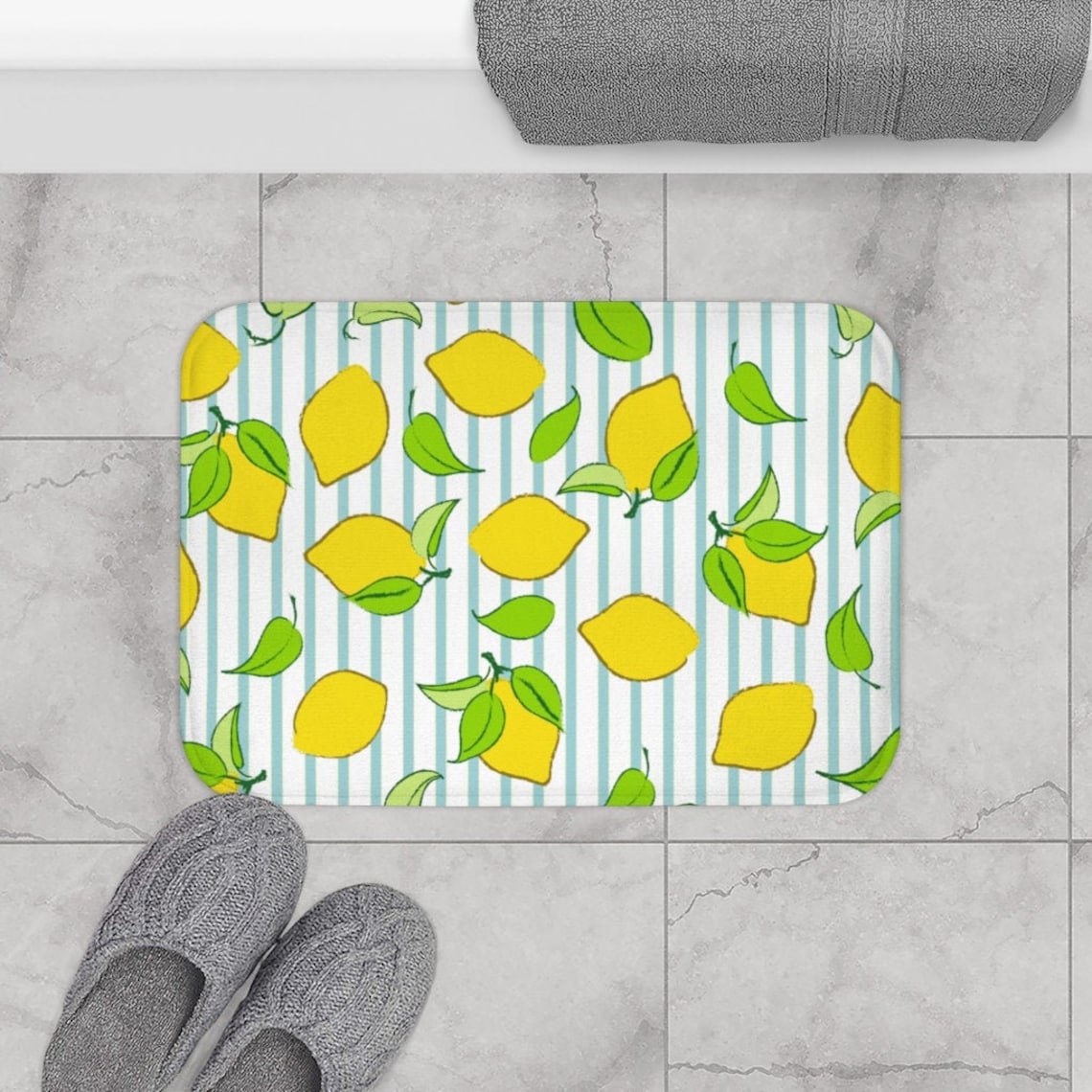 Lemon Stripe Mat Lemon Bath Mat Lemon Kitchen Mat Lemon Etsy