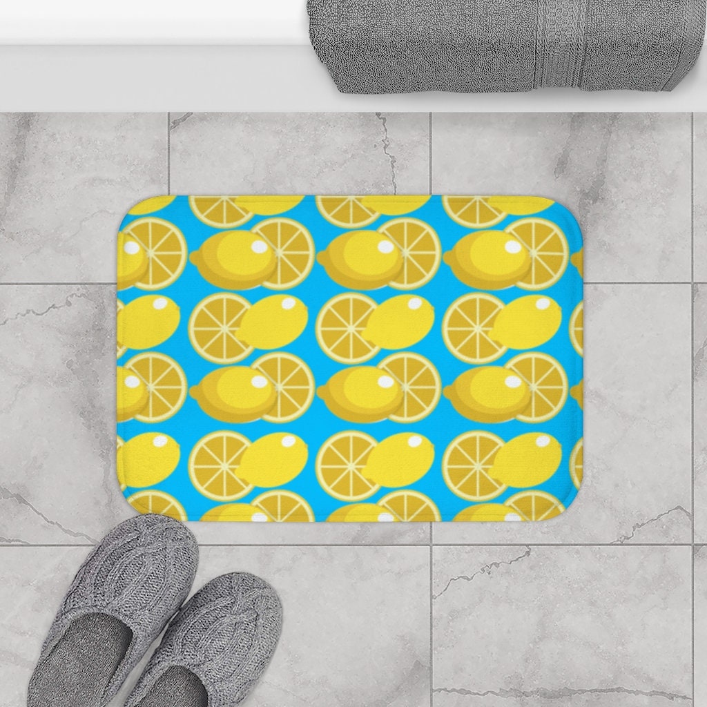 Blue Lemon Bath Mat Lemon Kitchen Mat Lemon Floor Mat Lemon Etsy