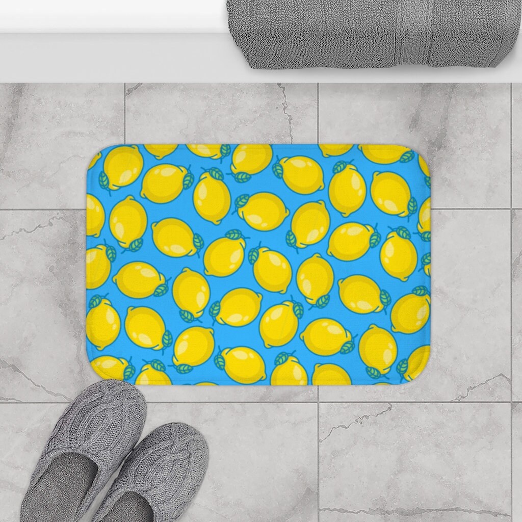 Sky Blue Lemon Mat Lemon Bath Mat Lemon Kitchen Mat Lemon Etsy