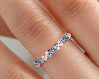 London Blue Topaz Diamond wedding ring rose gold wedding band half eternity marquise topaz matching stacking band Unique Anniversary gifts