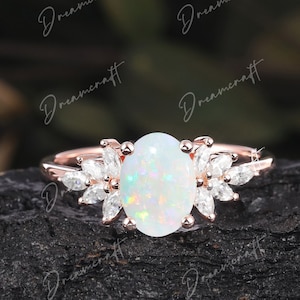 Natürlicher Opal Verlobungsring Ovalschliff Gelbgoldring Verlobungsring Marquiseschliff Diamant Moissanite Ehering Versprechensring für sie