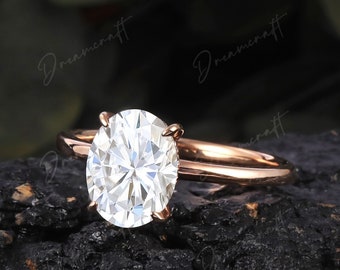 Oval Moissanite Engagement Ring Rose Gold 14K Unique Hidden Halo Engagement Ring Simulated Diamond / Moissanite Wedding Bridal Ring