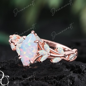 Vintage Marquise Cut Fire Opal Verlovingsring Rose Gold Nature Geïnspireerd Cluster Promise Ring Art Deco Leaf Gem Vrouwen Sieraden Cadeau