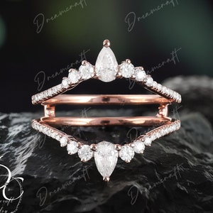 Vintage Enhancer Wedding Band Double Wedding Matching Band Rose Gold Curved Marquise Diamond Stacking Wedding Anniversary Ring Promise Ring