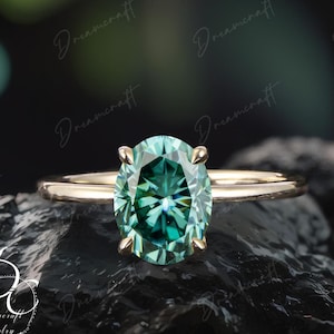 Green Moissanite Engagement Ring Solid 14K Gold Unique Engagement Ring Promise Ring Moissanite Wedding Bridal Ring solitaire Ring