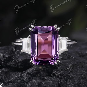 Weißgold Verlobungsring Amethyst Ring Smaragd Vintage Unikat Weißgold Verlobungsring Hochzeit Brautring Jahrestag Ring Geschenk Frauen Versprechen Ring