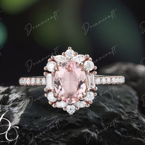 Vintage morganite engagement ring oval cut wedding ring rose gold unique diamond / moissanite anniversary ring bridal ring for women