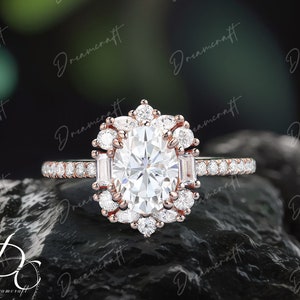 Anillo de compromiso moissanita vintage corte ovalado 1.5ct anillo de boda moissanita oro rosa anillo de aniversario de diamante único anillo nupcial para mujeres