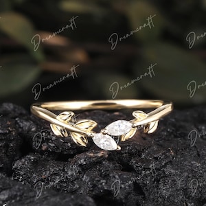 14K ソリッド ゴールド 結婚指輪 ユニークなリーフ オープン 結婚指輪 アールデコ マーキス ダイヤモンド モアッサナイト 結婚指輪 ヴィンテージ プロミス アニバーサリー リング