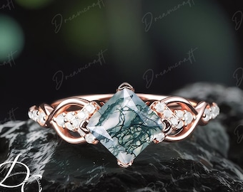 Princess Cut Mosagaat Verlovingsring Vintage Verlovingsring Rose Gold Promise Ring Moissanite Wedding Bridal Ring Anniversary Ring