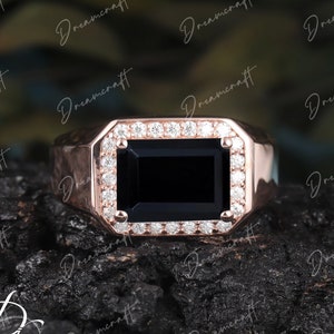 Solid 14K / 18K  Gold Men Band Wedding Band Minimalist Ring Black Onyx Ring Real Diamond Wedding Anniversary Band Promise Ring For Him