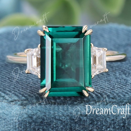 Emerald Engagement Ring Solid 14K Gold/1.3ct Emerald Cut Etsy