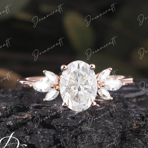 Oval Moissanite Engagement Ring Vintage Moissanite Diamond Ring Rose Gold Engagement Ring Unique Wedding Ring Bridal Ring Promise Ring