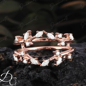 Enhancer Wedding Band Rose Gold Double Wedding Matching Band Vintage Marquise Diamond Stacking Bridal Wedding Anniversary Ring Promise Ring