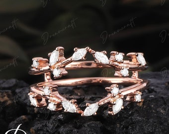 Enhancer Wedding Band Double Wedding Matching Band Rose Gold  Vintage Marquise Diamond Stacking Bridal Wedding Anniversary Ring Promise Ring