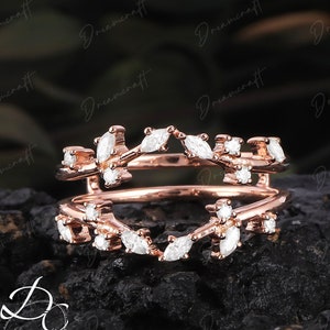 Enhancer Wedding Band Double Wedding Matching Band Rose Gold  Vintage Marquise Diamond Stacking Bridal Wedding Anniversary Ring Promise Ring