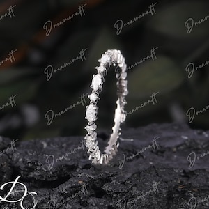 Moissanite Wedding Band Yellow Gold Full Eternity Wedding Band Vintage  Marquise Cut Stacking Matching Unique Bridal Promise ring Women