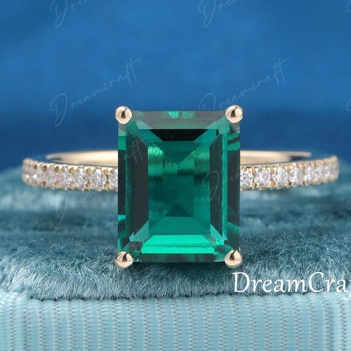Emerald Engagement Ring 4CT Emerald Cut Unique Green Emerald Etsy
