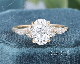 14K Solid Gold Ring 1.5ct Oval Moissanite Engagement Ring  Diamond Moissanite Wedding Ring Unique Anniversary Ring Promise Ring For Her