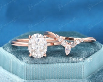 Oval Moissanite engagement ring set vintage unique rose gold engagement ring Marquise Cluster ring wedding Bridal Promise ring for Women