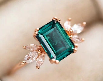 Emerald Engagement Ring 4ct Emerald Cut Solid 14K Gold Engagement