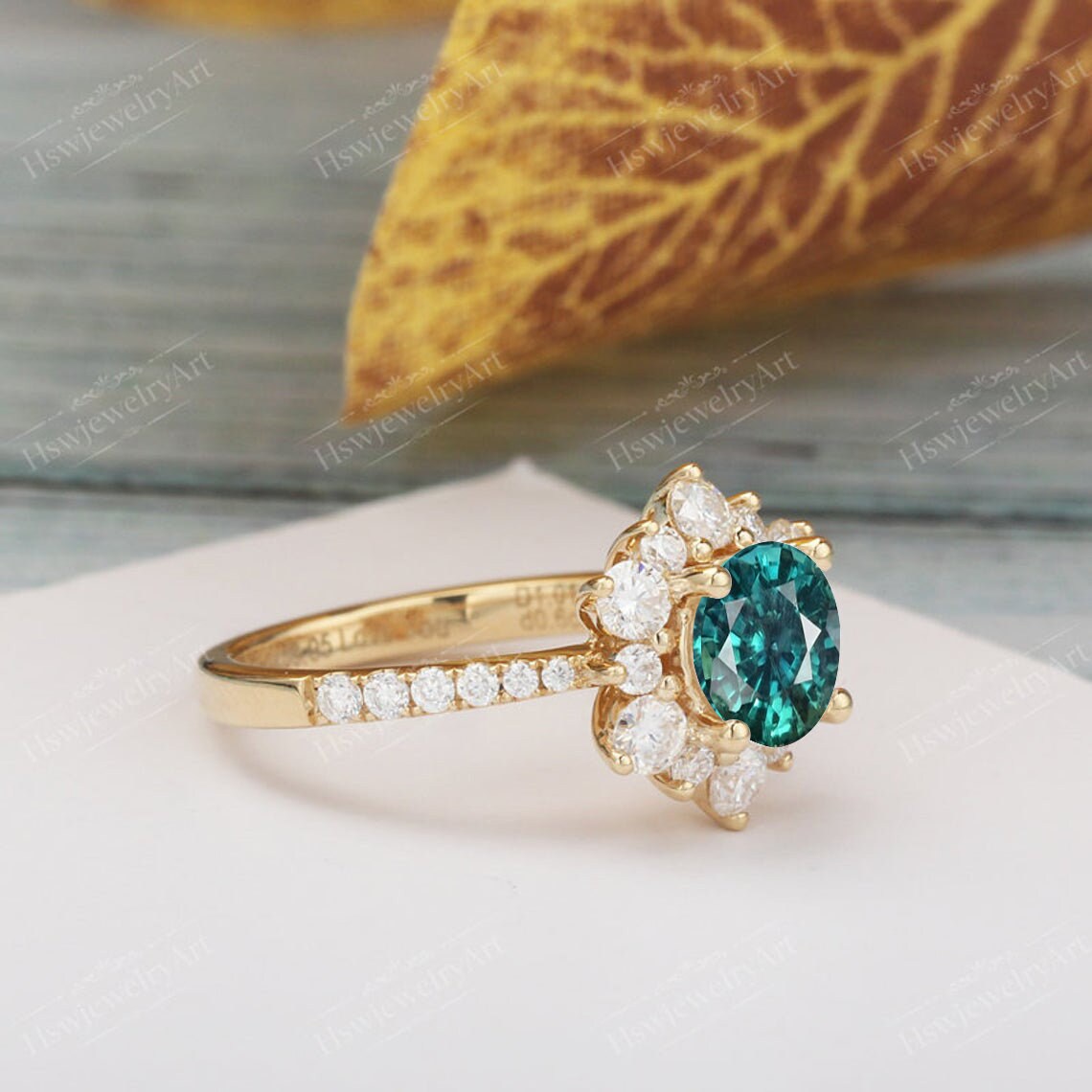 Teal Sapphire Engagement Ring Unique Halo Engagement Ring Blue | Etsy