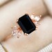 Black Onyx Engagement Ring 4ct Emerald Cut 14K Rose Gold Engagement Ring Cluster Ring Moissanite Bridal Ring Promise Ring Anniversary Gift