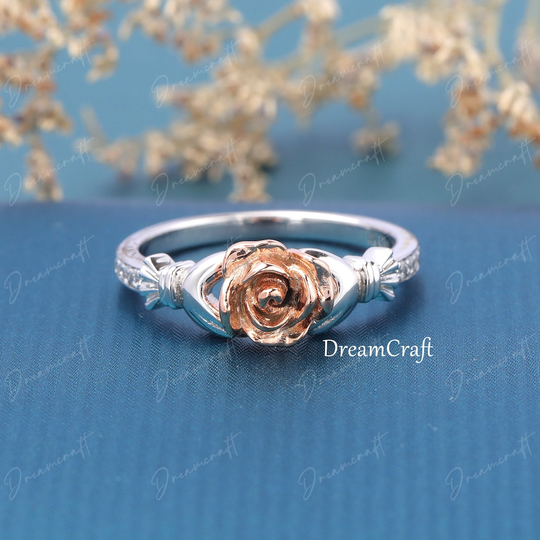 Claddagh Ring Rapunzel Fairy Tale 925 Sterling Silver 14K Gold Rose Flower  Engagement Ring Promise Ring Wedding Ring Cosplay Costume Jewelry