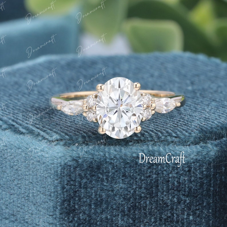 14K Solid Gold Ring 1.5ct Oval Moissanite Engagement Ring Diamond ...