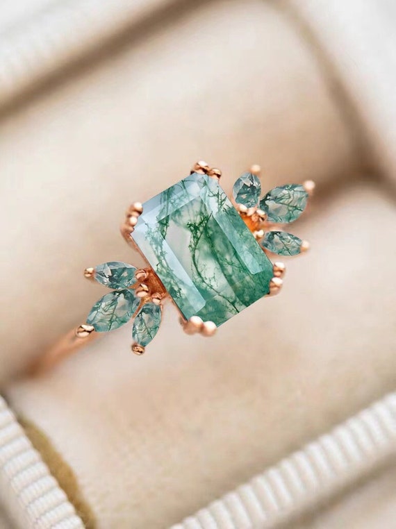 Moss agate sale engagement ring