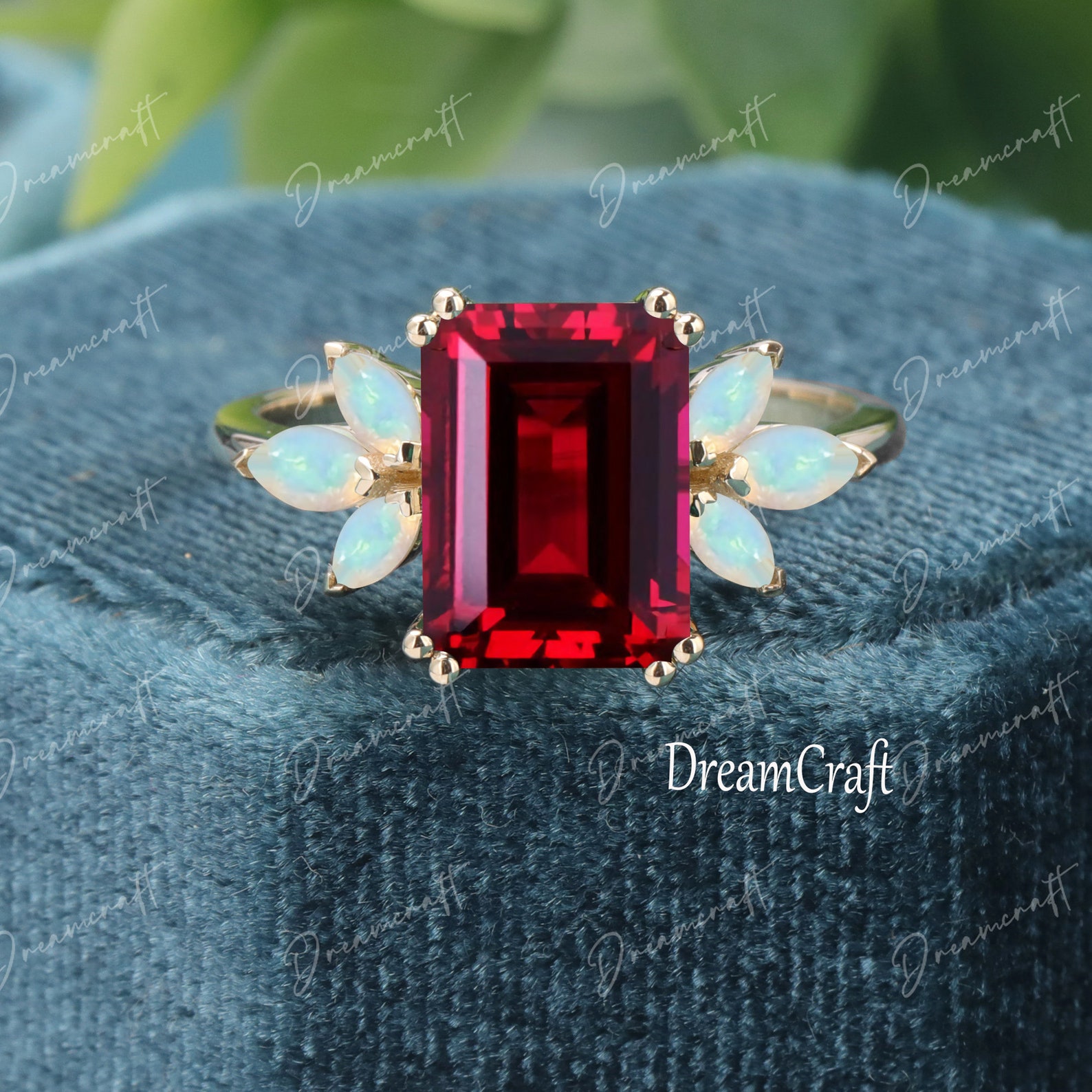 Lab Red Ruby Engagement Ring 4ct Emerald Cut Vintage Rose Gold - Etsy
