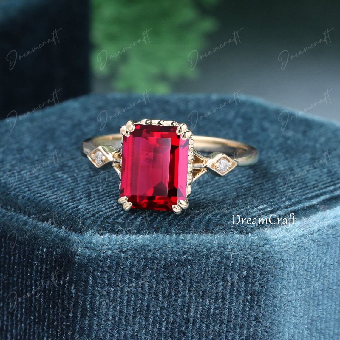 Ruby Engagement Ring Vintage Solid Gold Engagement Ring Etsy