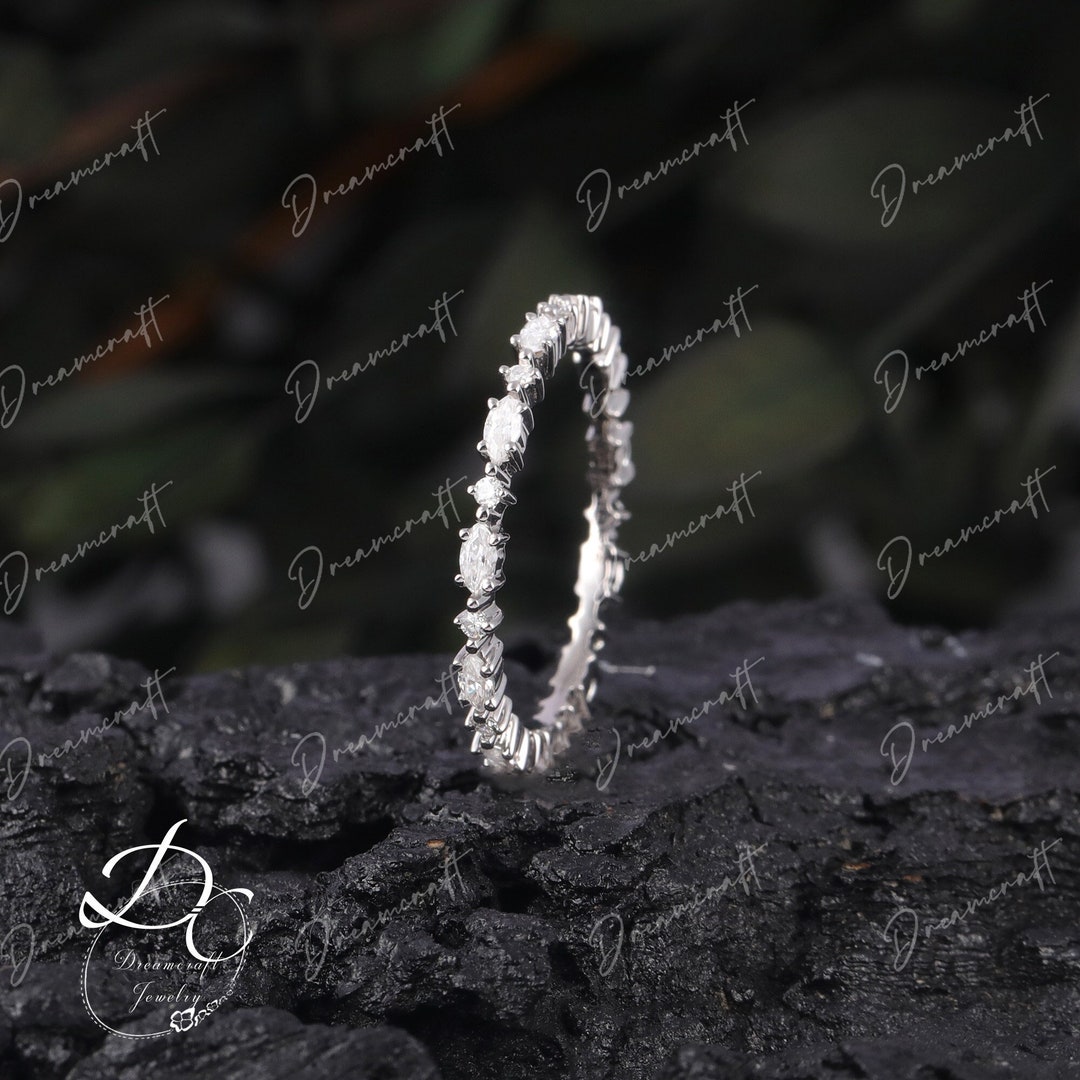 Moissanite Wedding Band Yellow Gold Full Eternity Wedding Band Vintage ...