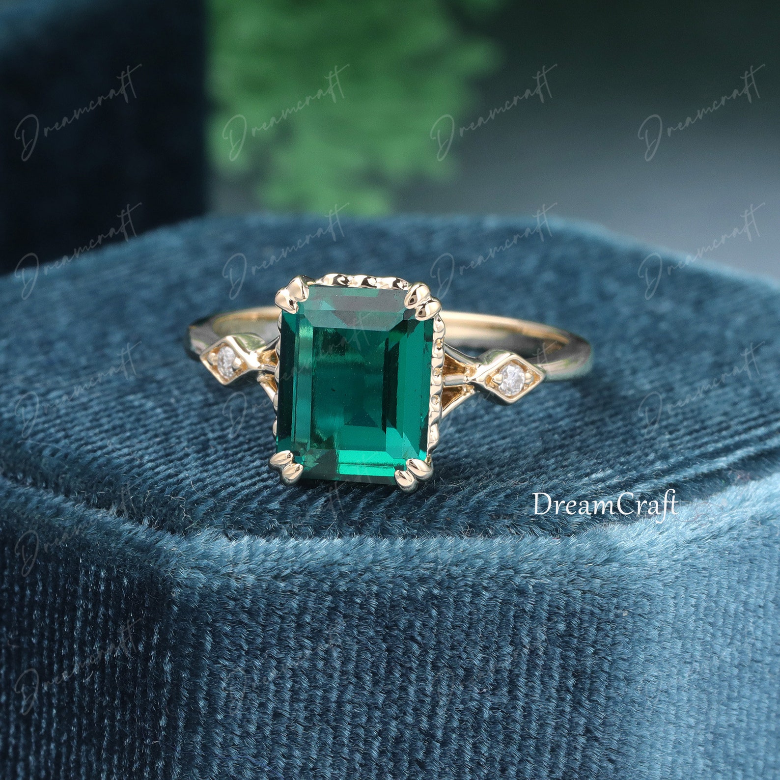Emerald Engagement Ring Vintage Green Emerald Engagement Ring - Etsy