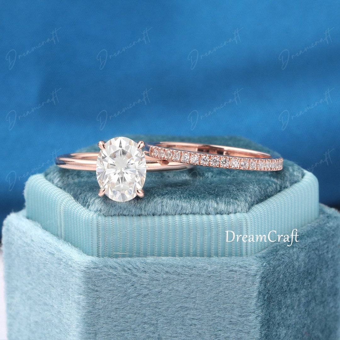 2CT Moissanite Engagement Ring Sets Oval Cut 14K Solid Gold Ring ...