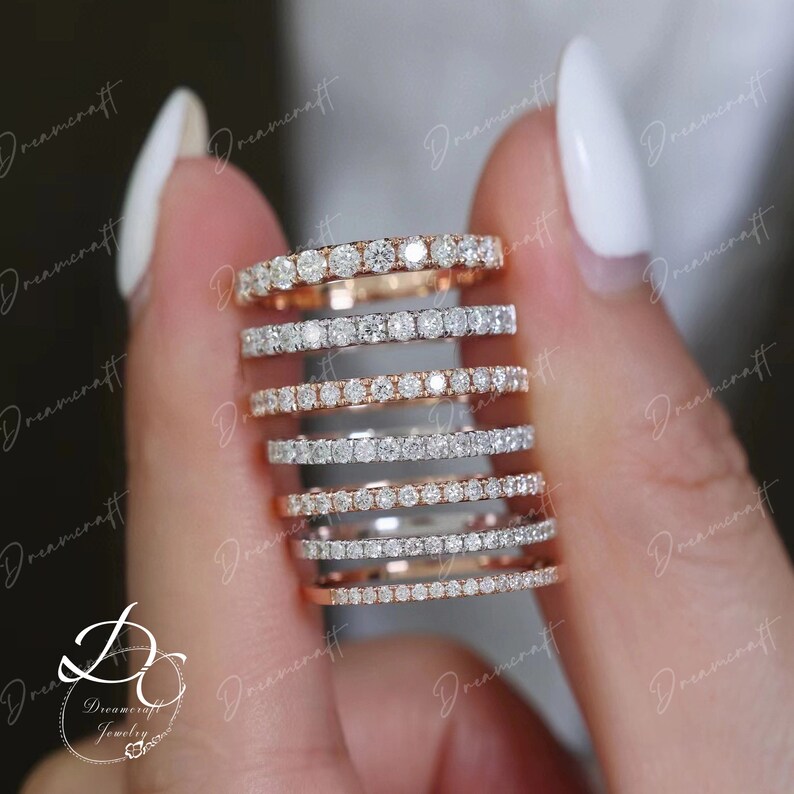 Delicate Diamond Wedding Band Solid 14k 18k Gold Half Eternity Ring ...