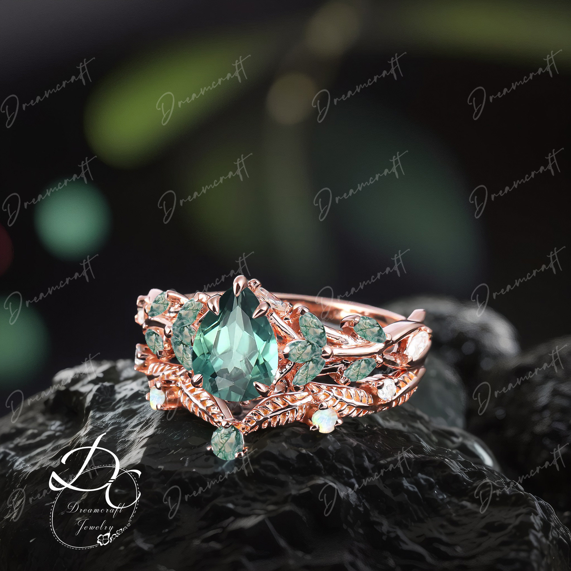 Juego de anillos de compromiso de zafiro verde azulado, anillo de compromiso de oro amarillo, conjunto nupcial único, anillo de compromiso curvado de boda de diamantes para regalo, Gema, Zafiro Juego de anillos de compromiso de zafiro verde azulado, anillo de compromiso de oro amarillo, conjunto nupcial único, anillo de compromiso curvado de boda de diamantes para regalo, Gema, Zafiro