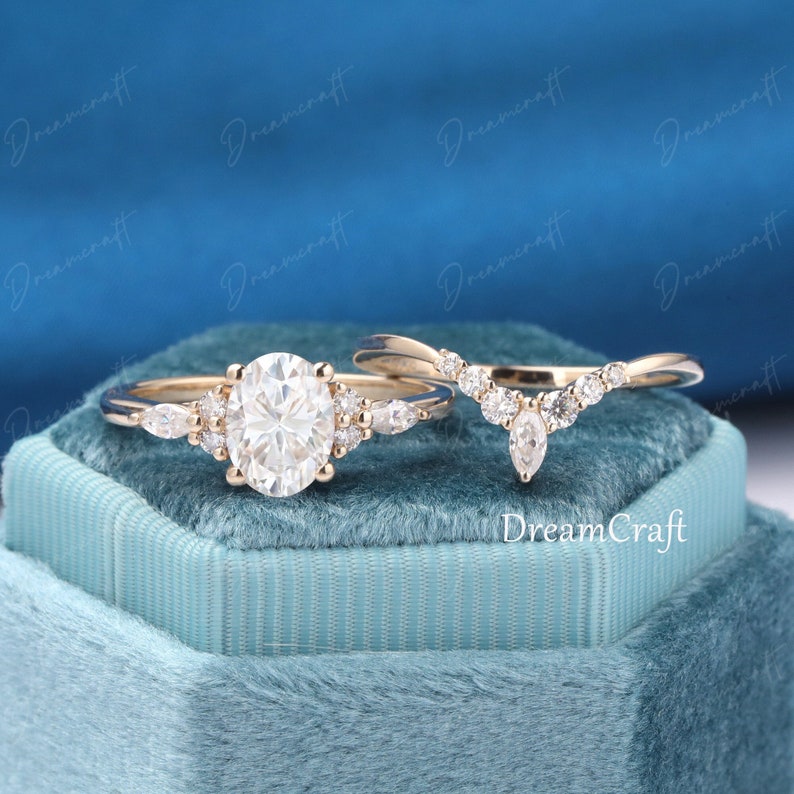 Oval Moissanite Engagement Ring Sets 14K Solid Gold Ring 1.5ct | Etsy