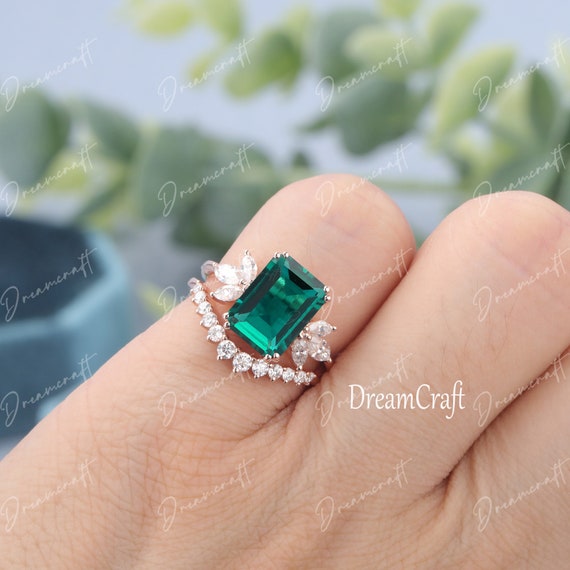 4Ct Emerald Cut Green Emerald 14K Yellow Gold Finish Women's Promise Pretty Ring