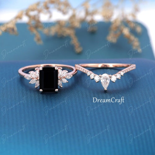 Black Onyx Engagement Ring 4ct Emerald Cut Solid Gold - Etsy