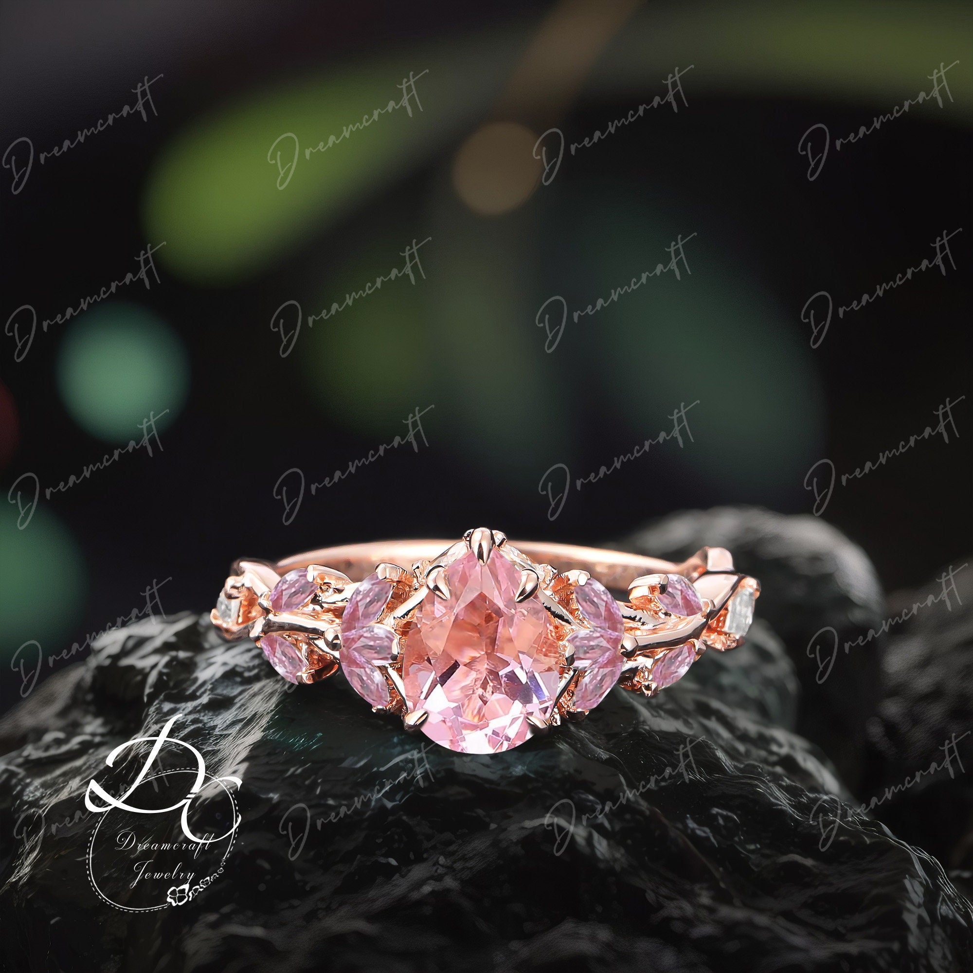 Peach Sapphire Engagement Ring Pear