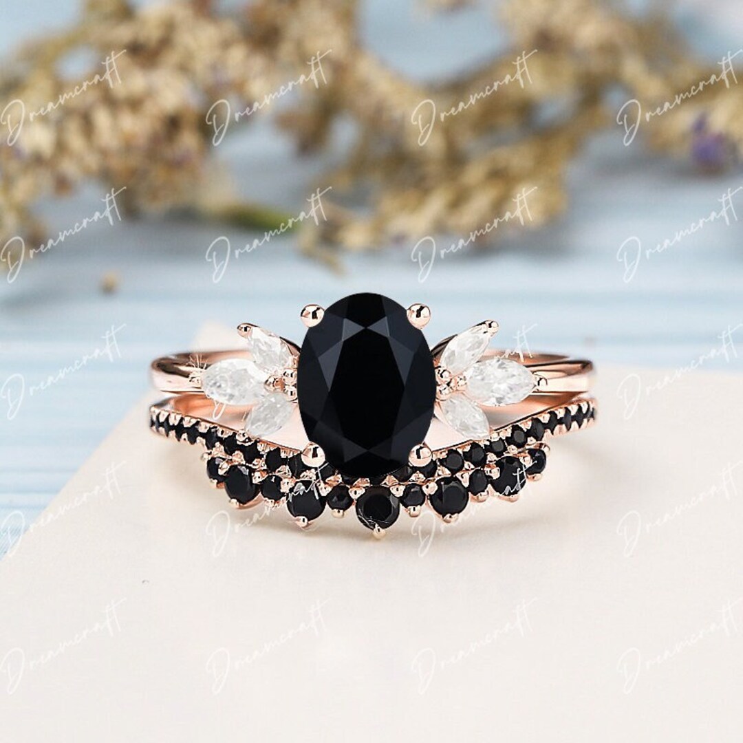 Black onyx rose gold engagement ring deals