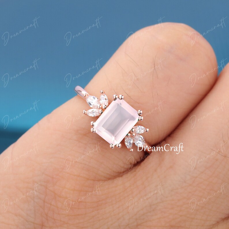 Rose Quartz Engagement Ring 4ct Emerald Cut Vintage Rose Gold Etsy