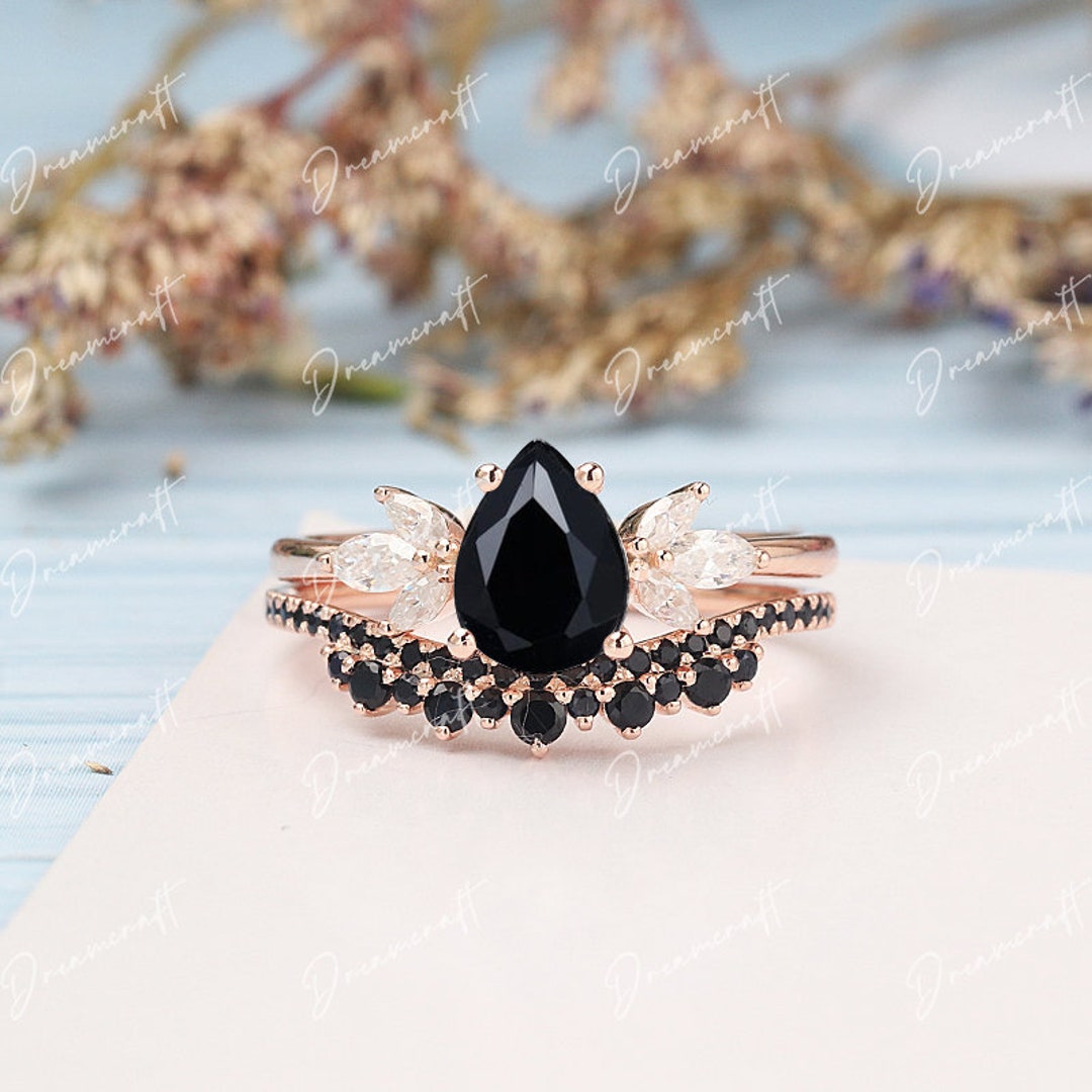 Black Onyx Engagement Ring Vintage Rose Gold Engagement Ring - Etsy